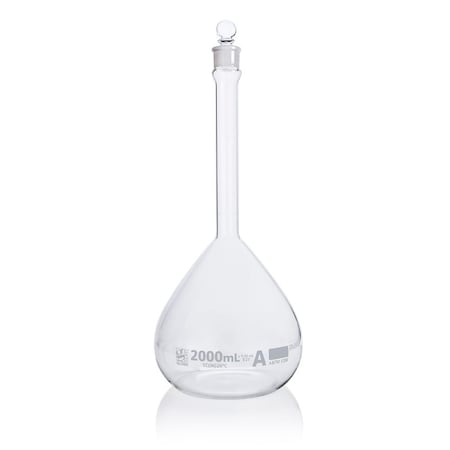 Globe Scientific Flask, Volumetric , Globe Glass, 2000mL, Class A, To Contain (TC), ASTM E288, 1/Box 8202000
